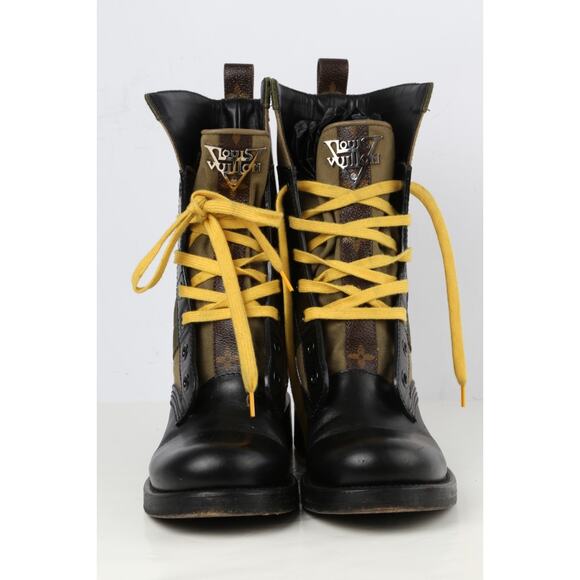 Louis Vuitton 2020 Metropolis Flat Ranger Boots Green Black Lace Up Combat Sz 37 - Picture 12 of 16